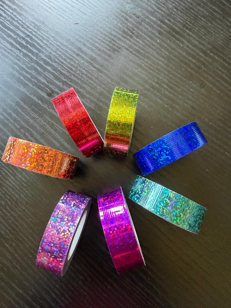 Laser printed sequin tape rolls in multiple holographic colors