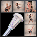 Baton twirler collage with a close-up of a sparkling halo on a baton