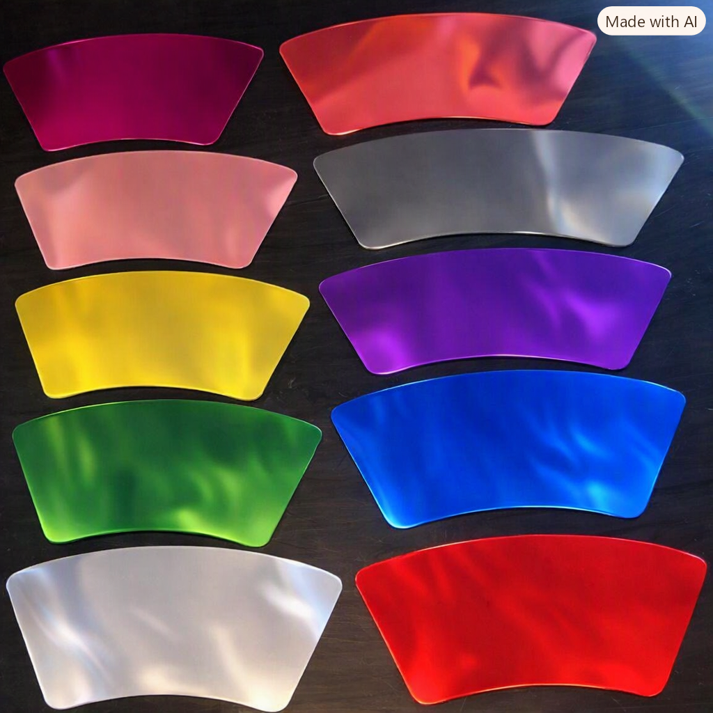Chrome decorative baton halos shown in ten reflective colors